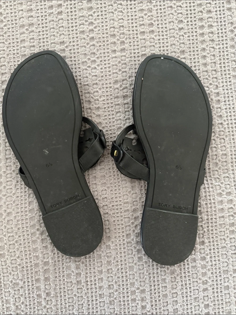 Tory Burch Miller Soft, Metal Logo Sandals, Perfect Black, Size 6.5